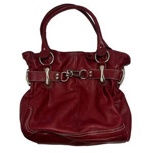 Red B. Makowsky Purse Genuine Soft Leather Shoulder Tote Bag Leopard Lining